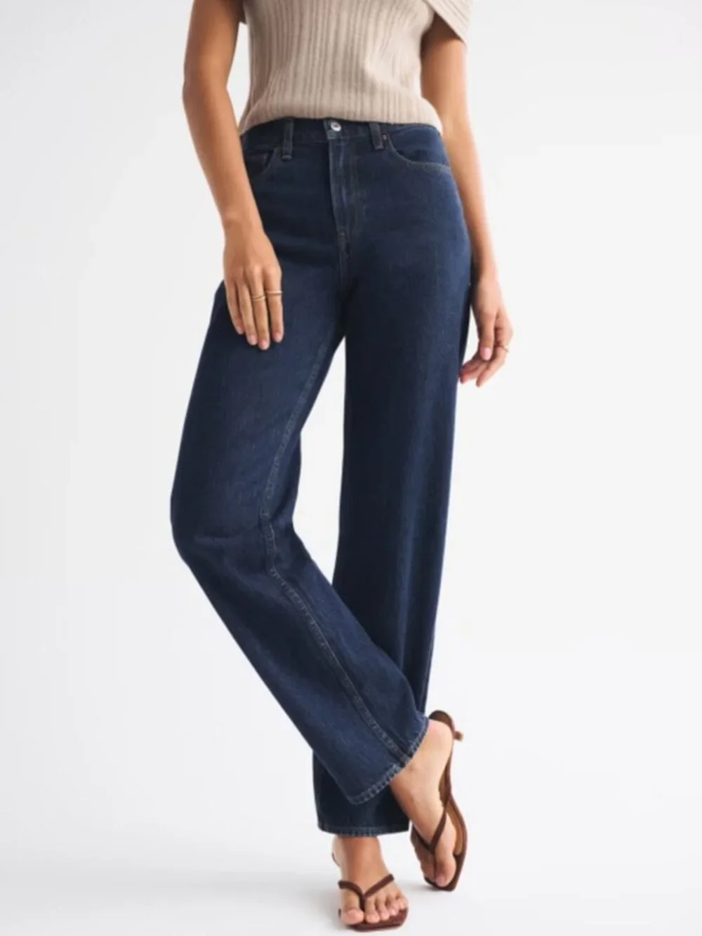 Abercrombie & Fitch High-Rise Straight-Leg Jeans in Dark Blue